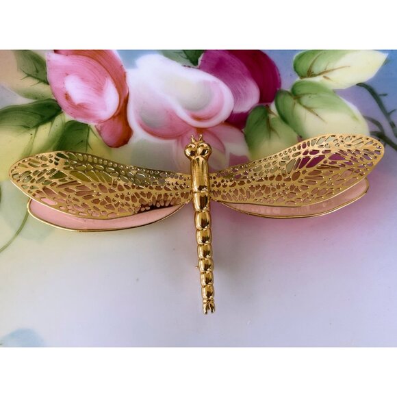 Vintage 1980s Large Peach Dragon Fly Bug Brooch - Picture 8 of 15